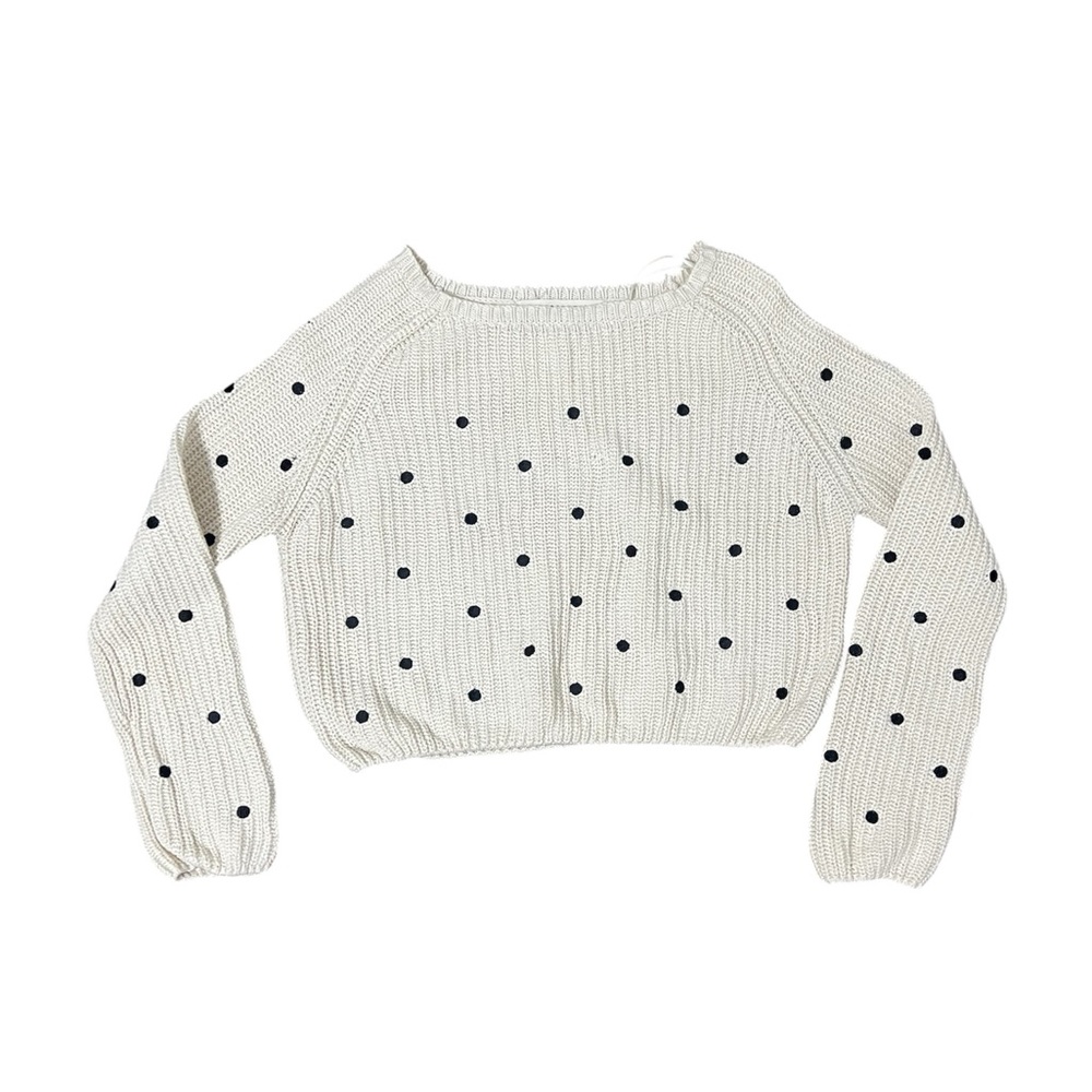 EUC Zara knit Women’s Embroidered Polka Dot Cropped Sweater in Cream/ - Picture 2 of 6